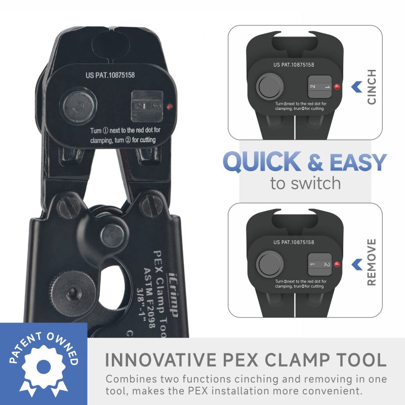 iCRIMP أداة iCRIMP لربط وإزالة PEX بمقبض رافعة لتثبيت الفولاذ المقاوم للصدأ من 3/8 إلى 1 بوصة - تعمل مع ASTM F2098 و Non 2098 مشابك خرطوم ذات أذن واحدة - Image 3